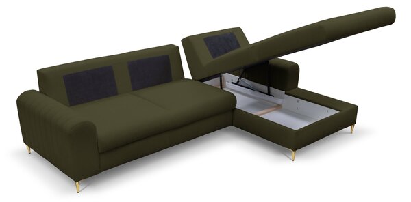 Masseno Narożnik VERONA z funkcją spania i pojemnikiem na pościel Narozniki L, Rozkładana sofa - Zielony, LOFT 10