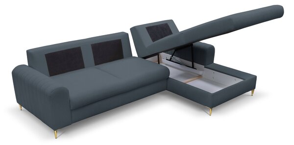 Masseno Narożnik VERONA z funkcją spania i pojemnikiem na pościel Narozniki L, Rozkładana sofa - Niebieski, LOFT 14