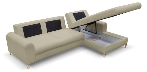 Masseno Narożnik VERONA z funkcją spania i pojemnikiem na pościel Narozniki L, Rozkładana sofa - Beżowy, LOFT 2