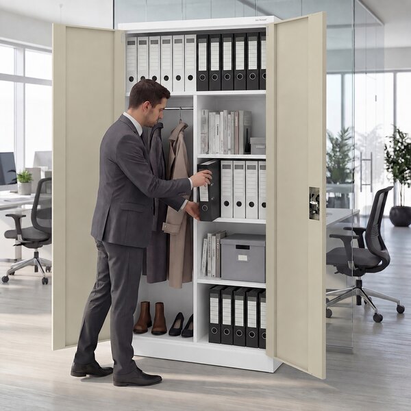 Szafa metalowa wielofunkcyjna biała/dąb sonoma, 900x1850x450 mm: DAWID Eco Design