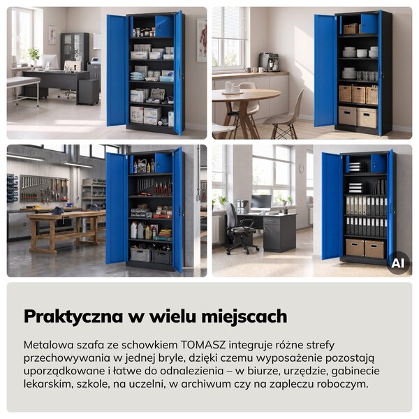 Szafa metalowa ze schowkiem antracytowo-niebieska, 900x1850x450 mm: TOMASZ
