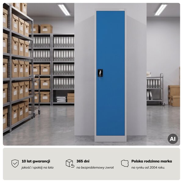 Szafa na akta kartotekowa na klucz szaro-niebieska, 450x1850x400 mm: ALEX