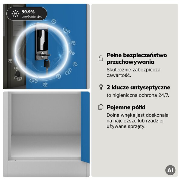Szafa na akta kartotekowa na klucz szaro-niebieska, 450x1850x400 mm: ALEX