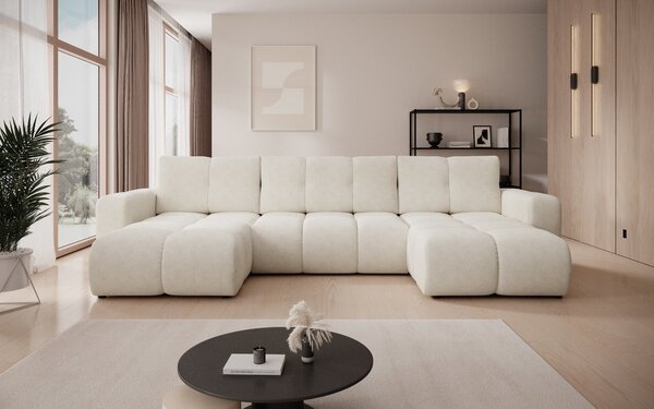 Masseno Narożnik DUCA z funkcją spania i pojemnikiem na pościel Narozniki U, Rozkładana sofa - Beżowy, PERFECT HARMONY 02