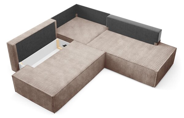 Masseno Narożnik TESSO z funkcją spania i pojemnikiem na pościel Narozniki L, Rozkładana sofa - Brązowy, TILIA 17