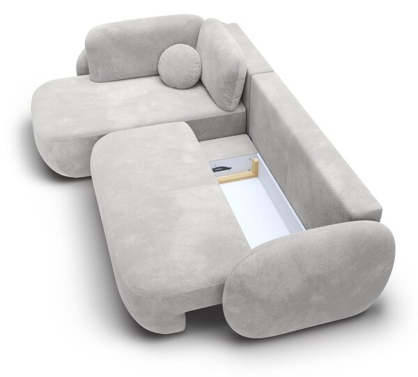 Masseno Narożnik AMICO z funkcją spania i pojemnikiem na pościel Narozniki L, Rozkładana sofa - Jasnoszary, EGON 07