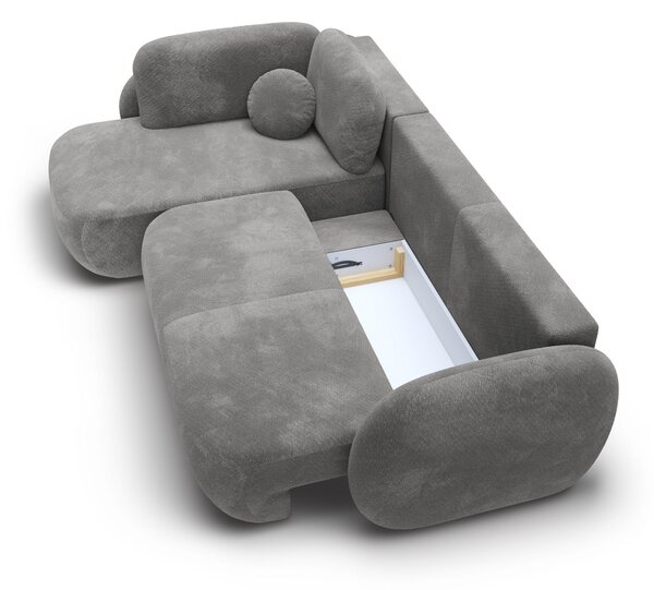 Masseno Narożnik AMICO z funkcją spania i pojemnikiem na pościel Narozniki L, Rozkładana sofa - Szary, EGON 13