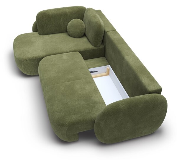 Masseno Narożnik AMICO z funkcją spania i pojemnikiem na pościel Narozniki L, Rozkładana sofa - Zielony, EGON 75