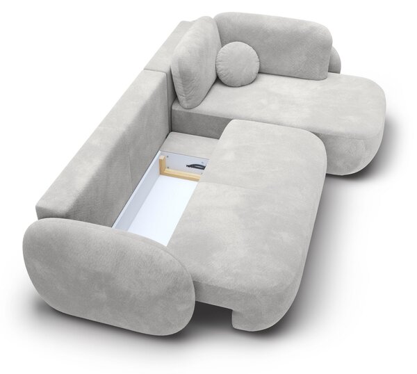 Masseno Narożnik AMICO z funkcją spania i pojemnikiem na pościel Narozniki L, Rozkładana sofa - Jasnoszary, EGON 07