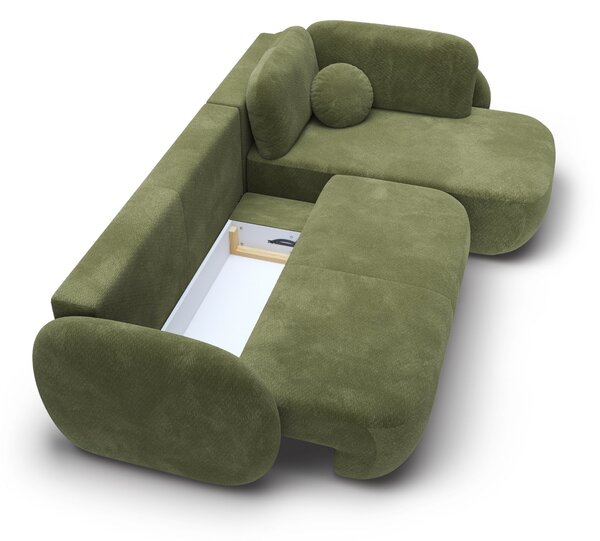 Masseno Narożnik AMICO z funkcją spania i pojemnikiem na pościel Narozniki L, Rozkładana sofa - Zielony, EGON 75