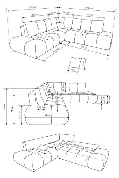 Masseno Narożnik DUCA z funkcją spania i pojemnikiem na pościel Narozniki L, Rozkładana sofa - Grafitowy, PERFECT HARMONY 02
