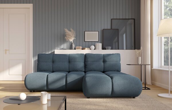 Masseno Narożnik CORSO z funkcją spania i pojemnikiem na pościel Narozniki L, Rozkładana sofa - Niebieski, NOW OR NEVER 77
