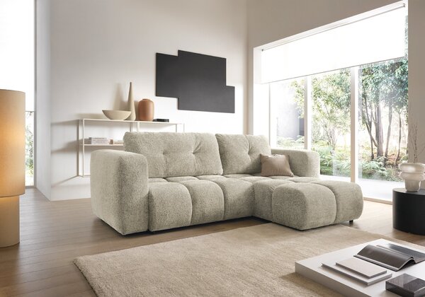 Masseno Narożnik ARTE z funkcją spania i pojemnikiem na pościel Narozniki L, Rozkładana sofa - Kremowy, BELLO 05
