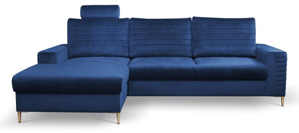 Masseno Narożnik GRIFO z funkcją spania i pojemnikiem na pościel Narozniki L, Rozkładana sofa - Niebieski, VELLUTO NAVY 25