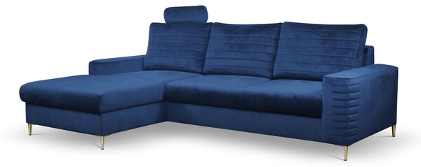 Masseno Narożnik GRIFO z funkcją spania i pojemnikiem na pościel Narozniki L, Rozkładana sofa - Niebieski, VELLUTO NAVY 25