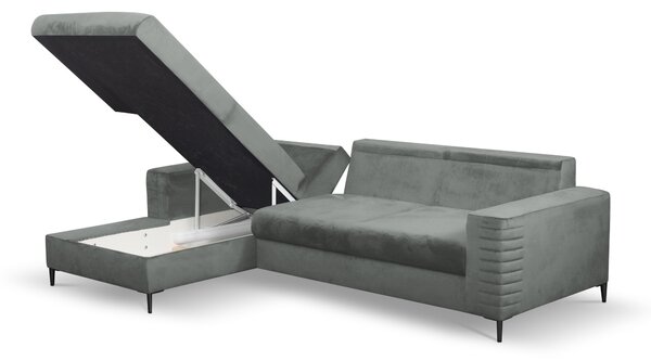 Masseno Narożnik GRIFO z funkcją spania i pojemnikiem na pościel Narozniki L, Rozkładana sofa - Jasnoszary, VELLUTO GREY 16