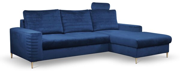 Masseno Narożnik GRIFO z funkcją spania i pojemnikiem na pościel Narozniki L, Rozkładana sofa - Niebieski, VELLUTO NAVY 25