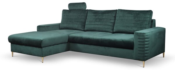 Masseno Narożnik GRIFO z funkcją spania i pojemnikiem na pościel, Rozkładana sofa - Zielony, VELLUTO JUNGLE GREEN 27