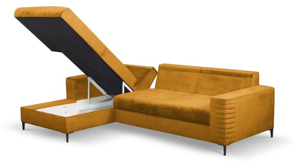 Masseno Narożnik GRIFO z funkcją spania i pojemnikiem na pościel Narozniki L, Rozkładana sofa - Żółty, VELLUTO MUSTARD 8