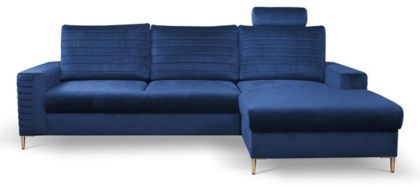 Masseno Narożnik GRIFO z funkcją spania i pojemnikiem na pościel Narozniki L, Rozkładana sofa - Niebieski, VELLUTO NAVY 25