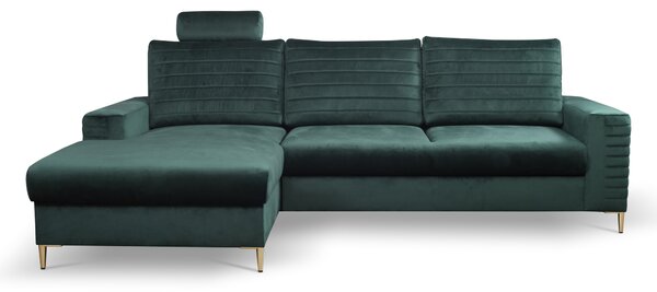 Masseno Narożnik GRIFO z funkcją spania i pojemnikiem na pościel, Rozkładana sofa - Zielony, VELLUTO JUNGLE GREEN 27