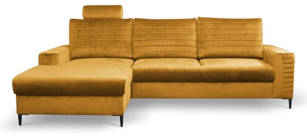 Masseno Narożnik GRIFO z funkcją spania i pojemnikiem na pościel Narozniki L, Rozkładana sofa - Żółty, VELLUTO MUSTARD 8