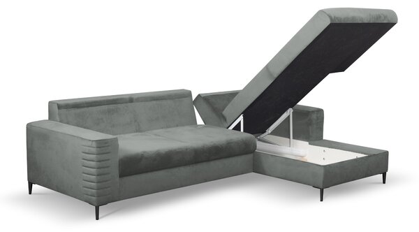 Masseno Narożnik GRIFO z funkcją spania i pojemnikiem na pościel Narozniki L, Rozkładana sofa - Szary, VELLUTO GREY 16