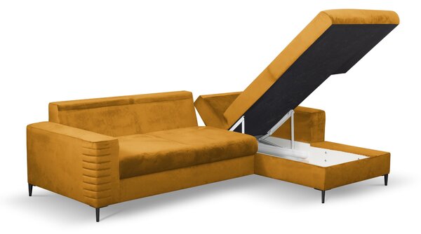 Masseno Narożnik GRIFO z funkcją spania i pojemnikiem na pościel Narozniki L, Rozkładana sofa - Żółty, VELLUTO MUSTARD 8