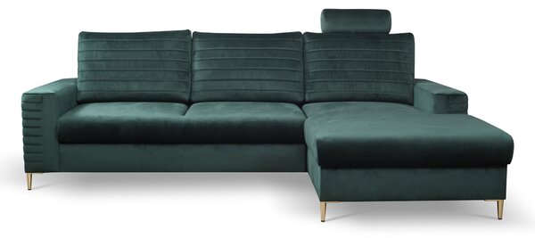 Masseno Narożnik GRIFO z funkcją spania i pojemnikiem na pościel, Rozkładana sofa - Zielony, VELLUTO JUNGLE GREEN 27