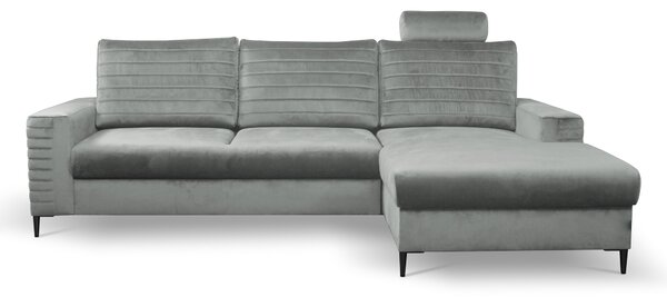Masseno Narożnik GRIFO z funkcją spania i pojemnikiem na pościel Narozniki L, Rozkładana sofa - Szary, VELLUTO GREY 16