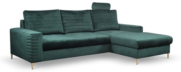 Masseno Narożnik GRIFO z funkcją spania i pojemnikiem na pościel, Rozkładana sofa - Zielony, VELLUTO JUNGLE GREEN 27