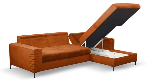 Masseno Narożnik GRIFO z funkcją spania i pojemnikiem na pościel Narozniki L, Rozkładana sofa - Brązowy, VELLUTO RUST 33