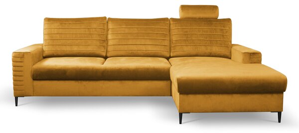 Masseno Narożnik GRIFO z funkcją spania i pojemnikiem na pościel Narozniki L, Rozkładana sofa - Żółty, VELLUTO MUSTARD 8