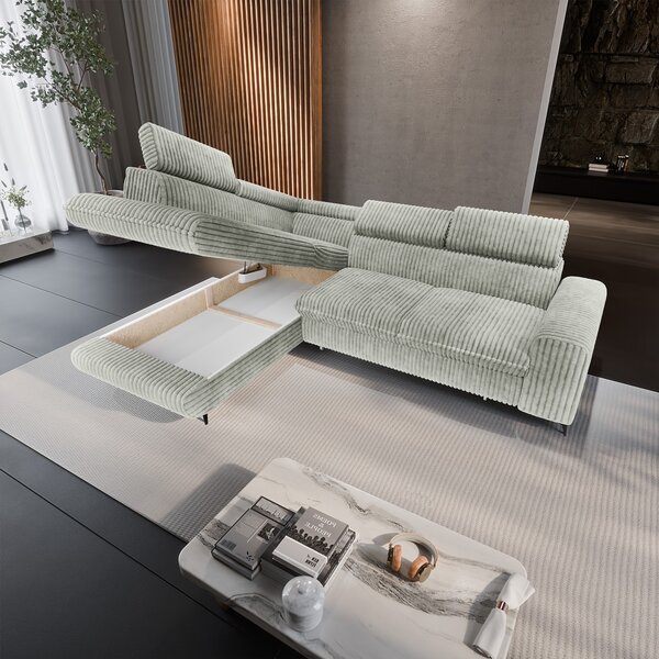 Masseno Narożnik VELISS z funkcją spania i pojemnikiem na pościel Rozkładana sofa do Salonu - Jasnoszary, TILIA 83
