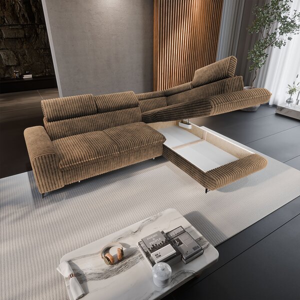 Masseno Narożnik VELISS z funkcją spania i pojemnikiem na pościel Rozkładana sofa do Salonu - Beżowy, TILIA 17