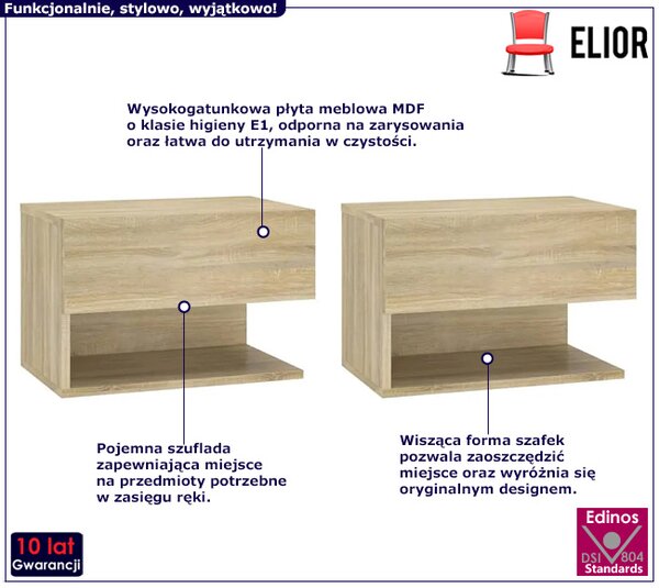 Zestaw wiszących szafek nocnych dąb sonoma Z0-R99
