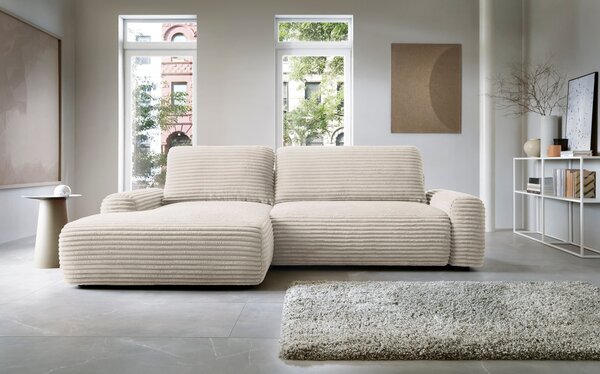 Masseno Narożnik OSSO z funkcją spania i pojemnikiem na pościel Narozniki L, Rozkładana sofa - Kremowy, AMBIENCE 02