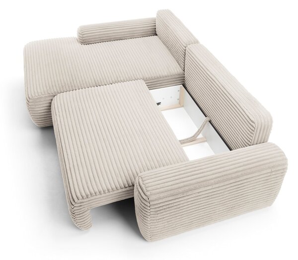 Masseno Narożnik OSSO z funkcją spania i pojemnikiem na pościel Narozniki L, Rozkładana sofa - Kremowy, AMBIENCE 02