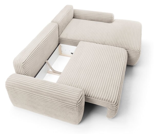 Masseno Narożnik OSSO z funkcją spania i pojemnikiem na pościel Narozniki L, Rozkładana sofa - Kremowy, AMBIENCE 02