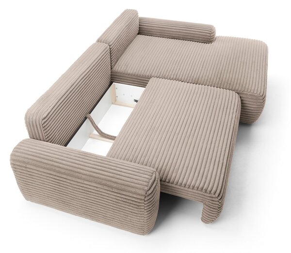 Masseno Narożnik OSSO z funkcją spania i pojemnikiem na pościel Narozniki L, Rozkładana sofa - Beżowy, AMBIENCE 04
