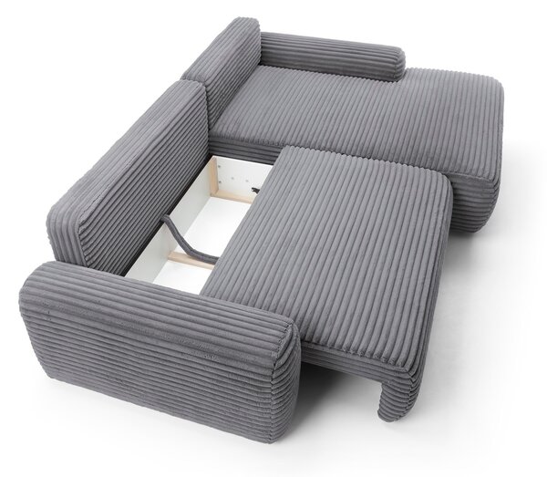 Masseno Narożnik OSSO z funkcją spania i pojemnikiem na pościel Narozniki L, Rozkładana sofa - Szary, AMBIENCE 19