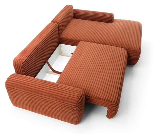 Masseno Narożnik OSSO z funkcją spania i pojemnikiem na pościel Narozniki L, Rozkładana sofa - Ceglasty, AMBIENCE 09