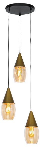 Nowoczesna lampa wisząca złota z bursztynowym szkłem 3-punktowa - Drop Oswietlenie wewnetrzne