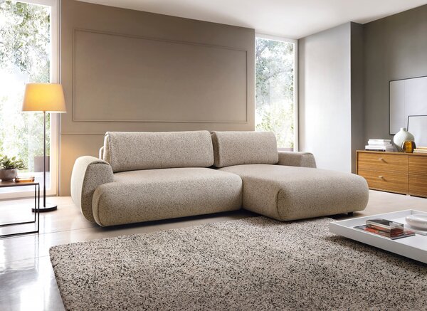 Masseno Narożnik ZEST z funkcją spania i pojemnikiem na pościel Narozniki L, Rozkładana sofa - Beżowy, PUENTE 16