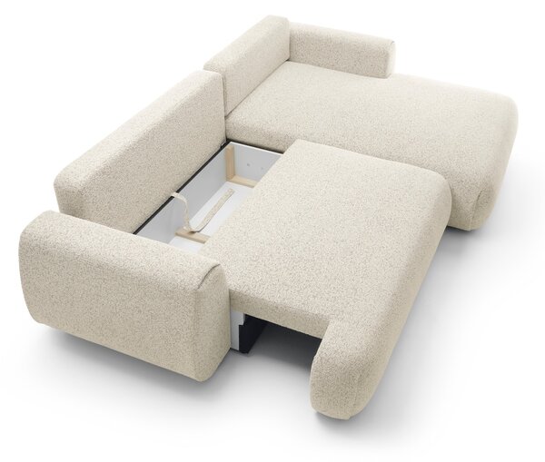 Masseno Narożnik ZEST z funkcją spania i pojemnikiem na pościel Narozniki L, Rozkładana sofa - Kremowy, PUENTE 03