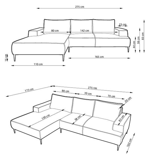 Masseno Narożnik DUNA Narożnik L-Kształtny, Modna sofa narożna do salonu - Beżowy, POSO 100