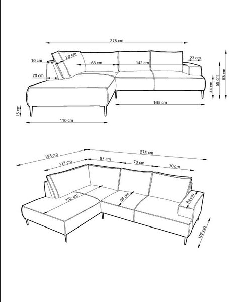 Masseno Narożnik DUNA Narożnik L-Kształtny, Modna sofa narożna do salonu - Beżowy, POSO 100