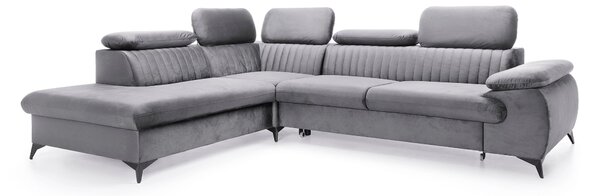 Masseno Narożnik FIORE z funkcją spania i pojemnikiem na pościel Narozniki L, Rozkładana sofa - Szary, MONOLITH 85