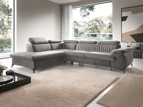 Masseno Narożnik FIORE z funkcją spania i pojemnikiem na pościel Narozniki L, Rozkładana sofa - Szary, MONOLITH 85