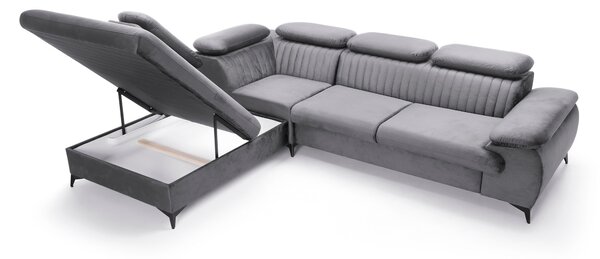 Masseno Narożnik FIORE z funkcją spania i pojemnikiem na pościel Narozniki L, Rozkładana sofa - Szary, MONOLITH 85